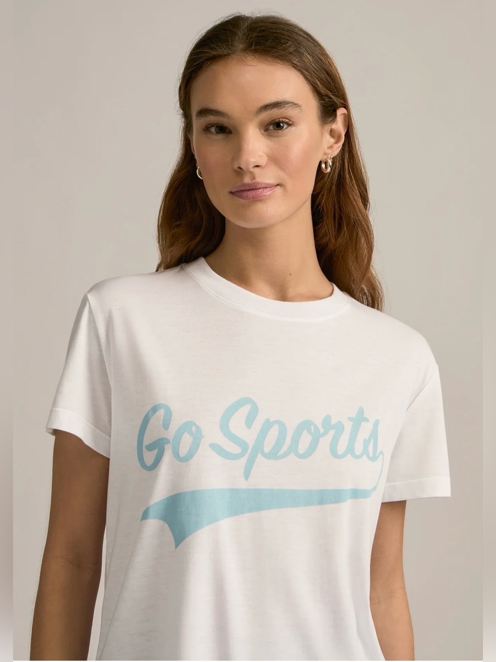Favorite Daughter White Tee with Light Blue 'Go Sports' Print
